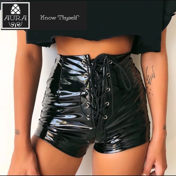 Pleather Leather Shorts Goth Emo BDSM - Picture 2 of 8